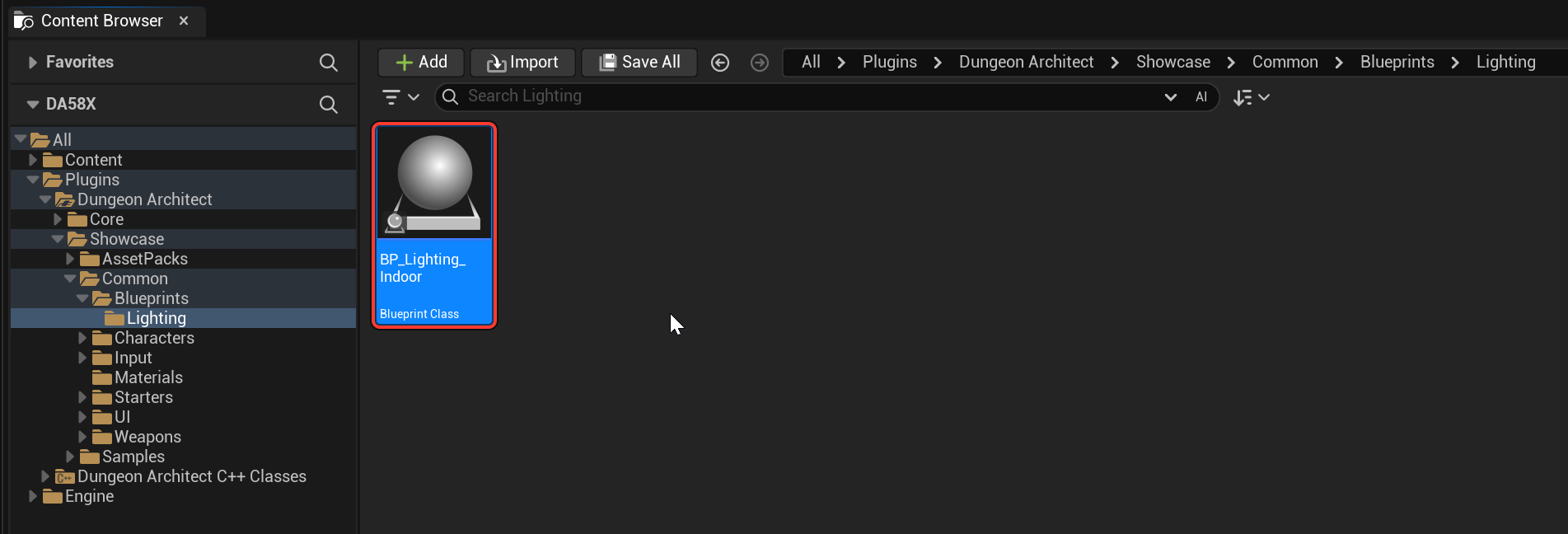 BP_Lighting_Indoor in the Content Browser
