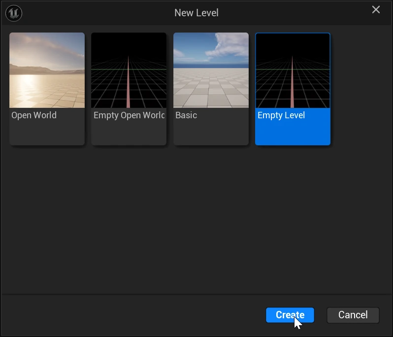 The New Level dialog with Empty Level selected