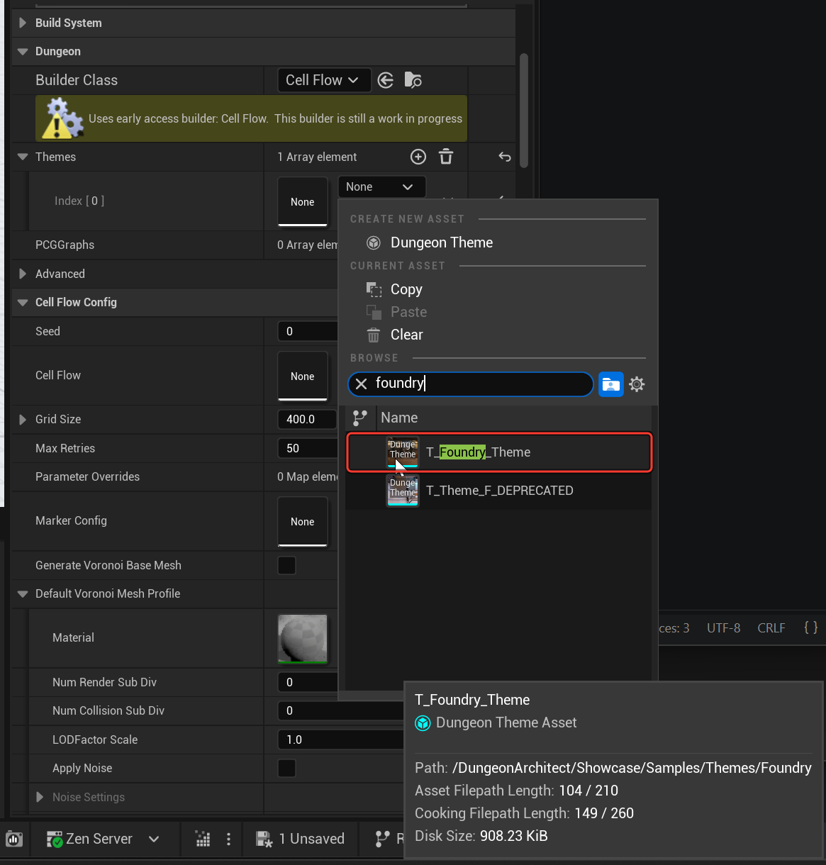 The theme picker filtered to foundry, with T_Foundry_Theme highlighted