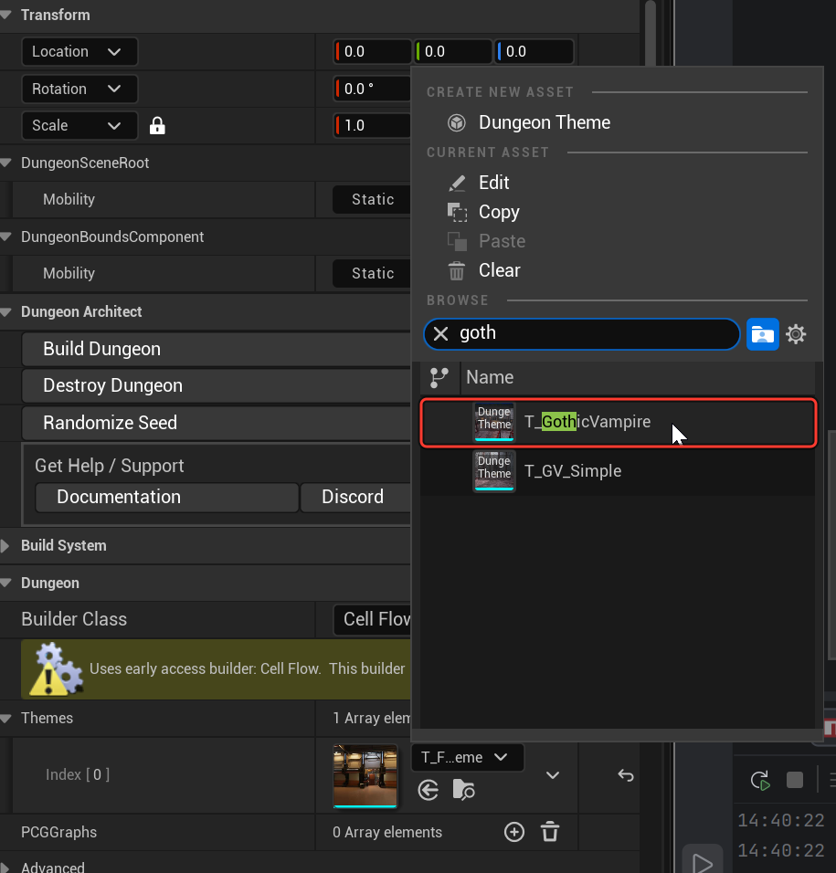 The theme picker filtered to goth, with T_GothicVampire highlighted